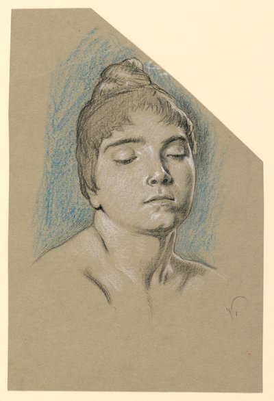 Boceto de Retrato de una Joven con los Ojos Cerrados de Elihu Vedder