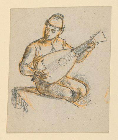 Niño sentado tocando un laúd de Elihu Vedder