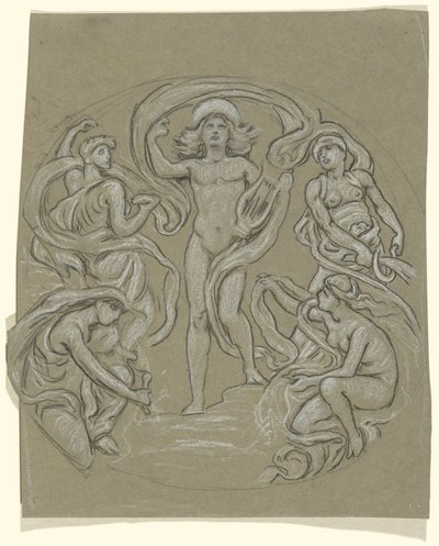 Estudio para el techo del círculo central de Huntington: Apolo y asistentes de Elihu Vedder
