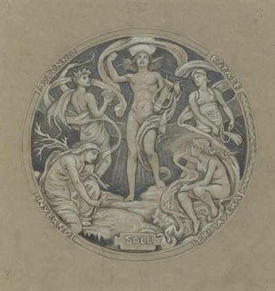 Estudio para el techo del círculo central de Huntington: Apolo y asistentes de Elihu Vedder