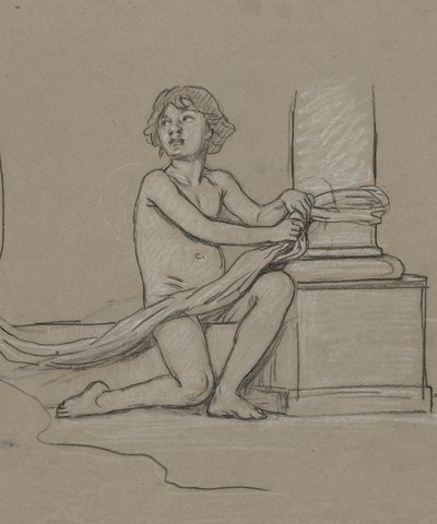 estudio para niño en cuclillas junto a la columna de Elihu Vedder