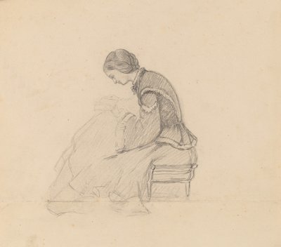 Estudio de una niña leyendo de Elihu Vedder
