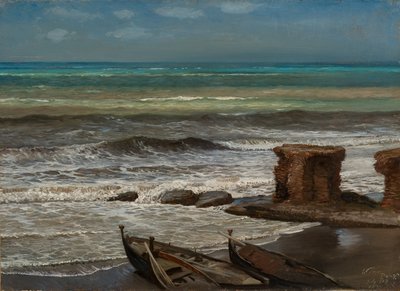 Olas en Palo 1874 (Óleo sobre cartón, montado sobre lienzo) de Elihu Vedder