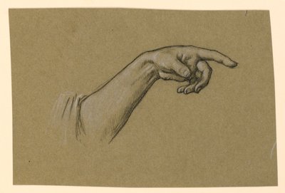 Mano izquierda apuntando, muñeca, antebrazo hasta el comienzo de la manga de Elihu Vedder