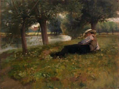 Hombre reclinado junto a un arroyo de Eliphalet Frazer Andrews