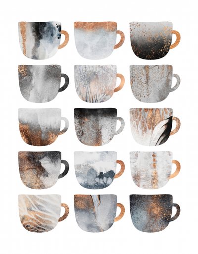 Tazas abstractas metalizadas de Elisabeth Fredriksson