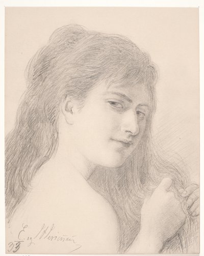 Retrato de una Mujer Trenzando su Cabello de Elisabeth Jerichau Baumann