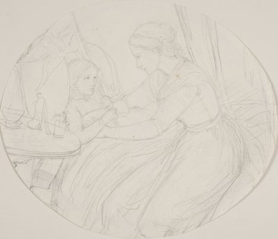 Una joven junto a la cama de un niño enfermo de Elisabeth Jerichau Baumann