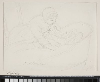 Madre levantando a un niño de la cuna de Elisabeth Jerichau Baumann