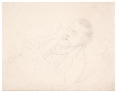 Estudio de retrato de J. A. Jerichau acostado en un sofá leyendo un periódico de Elisabeth Jerichau Baumann