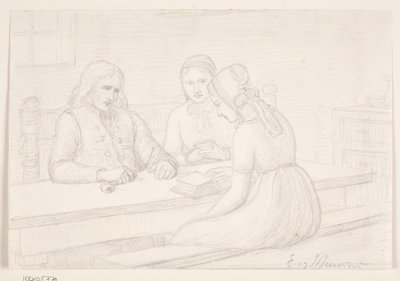 Dibujo de estudio para "Husandagten" de Elisabeth Jerichau Baumann