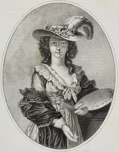 Autorretrato con paleta, de la pintora francesa Elisabeth Vigee Le Brun, litografía de Giovanni Mariani del Poliorama Pittoresco, n 42, 28 de mayo. de Elisabeth Louise (after) Vigee Lebrun
