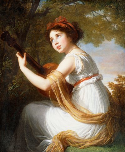 Retrato de la Hija del Artista, sentada tres cuartos de longitud, Tocando una Guitarra, c.1797 de Elisabeth Louise Vigee Lebrun