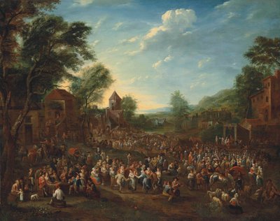 La kermesse de un pueblo con gente bailando y divirtiéndose de Elisabeth Seldron