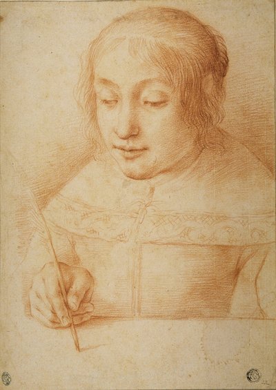Joven mujer escribiendo o dibujando de Elisabetta Sirani