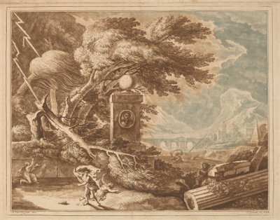 Paisaje tormentoso heroico de Elisha Kirkall, after Jan van Huysum