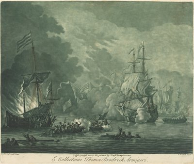 Lucha contra siete argelinos de Elisha Kirkall after Willem van de Velde the Elder