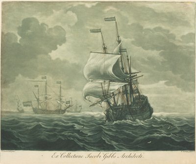 Escena de envío de la colección de Jacob Gibbs de Elisha Kirkall after Willem van de Velde the Elder