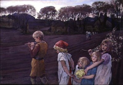 El flautista de Hamelín, una alegoría de la primavera de Elizabeth Adela Stanhope Forbes