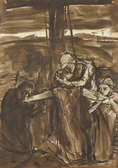 El Descendimiento de la Cruz, c.1834-62 (pluma, tinta negra y aguada marrón sobre papel) de Elizabeth Eleanor (1834 62) Siddal