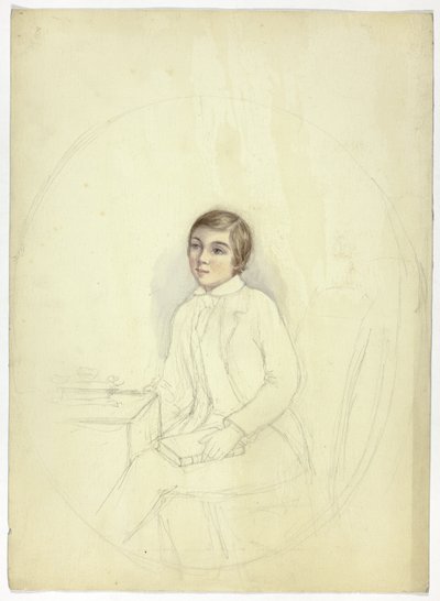 Estudio para retrato de niño con libro de Elizabeth Murray
