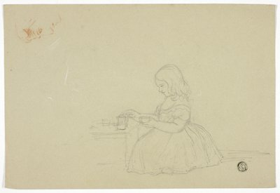 Niña sirviendo té y boceto de perfil (recto), y boceto de calle de ciudad italiana (verso) de Elizabeth Murray