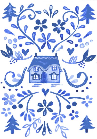 Blue Cottage, 2017 (acuarela) de Elizabeth Rider