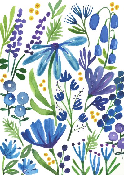 Flores azules, 2018 (acuarela) de Elizabeth Rider