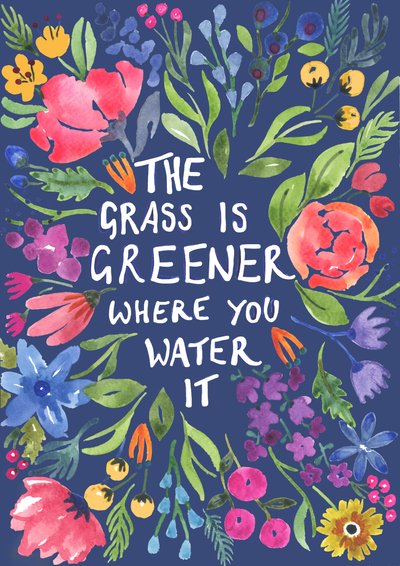 Greener Grass (fondo azul), 2018 (acuarela) de Elizabeth Rider