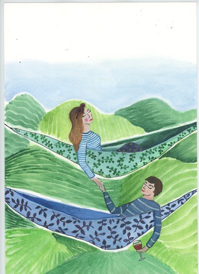 Hanging Out, 2018 (acuarela y collage) de Elizabeth Rider
