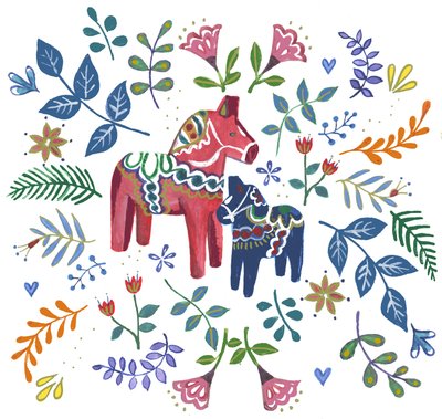 Caballo dala sueco, 2018 (acuarela y acrílico) de Elizabeth Rider