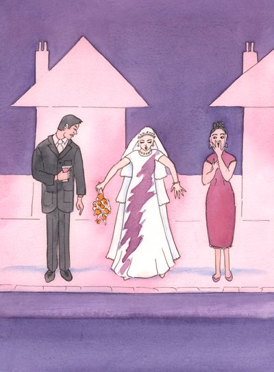 Una novia se horroriza al ver una mancha en su vestido, y nosotros también deberíamos evitar tener 
