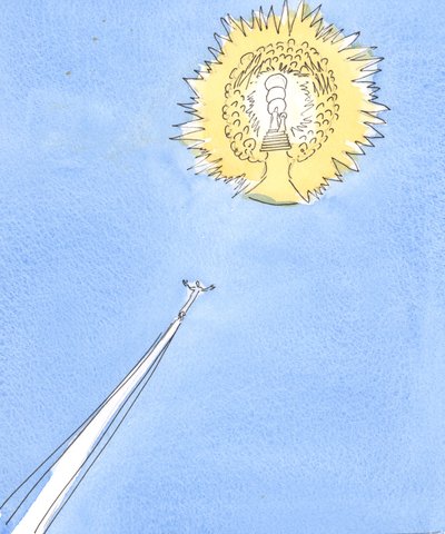 Un alma liberada del Purgatorio se eleva como un cohete hacia el distante 