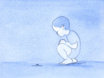 Todas las criaturas extrañas, como el insecto que este niño observa, fueron hechas por la generosidad de Dios y para el deleite del hombre; sin embargo, ahora, somos imperfectos y la naturaleza está desordenada de Elizabeth Wang