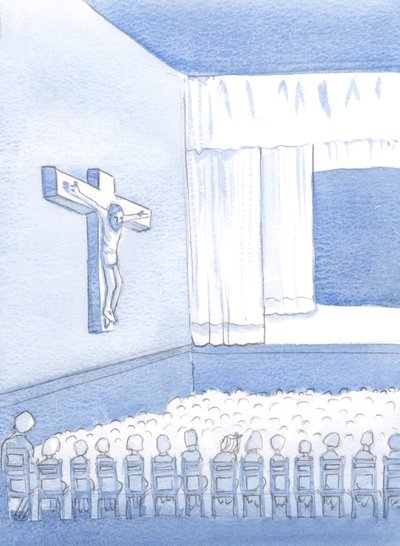 Como niño no católico en una escuela católica, solía mirar la figura en la cruz, preguntándome quién era y por qué estaba allí, 2000 de Elizabeth Wang