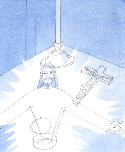 Tan pronto como se abrió el copón, y adoré a Jesús, Realmente Presente en la Sagrada Hostia, se me mostró la vista alegre de Jesús mismo, extendiendo sus brazos para saludarme. de Elizabeth Wang
