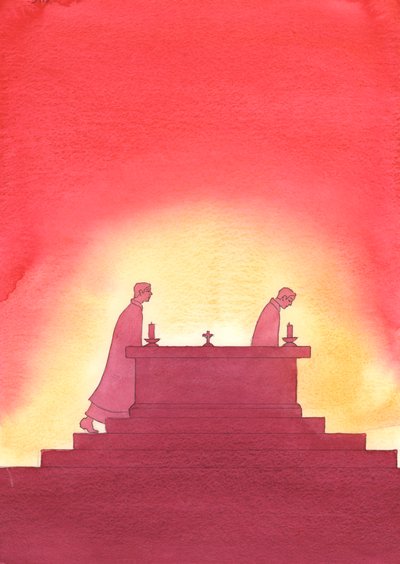 A medida que pasan los años, un sacerdote deja el altar y otro sigue sus pasos para ofrecer el Santo Sacrificio. de Elizabeth Wang