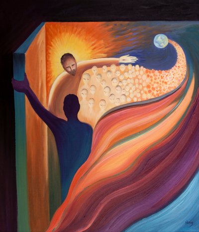 En la Ascensión, Cristo, nuestro hermano, regresó al Padre en triunfo y abrió un camino al Cielo para nosotros, 2001 de Elizabeth Wang