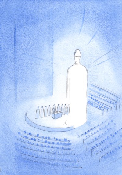 En el centro de la Basílica del santuario de Knock, vi a Jesús durante la Santa Misa; Él brillaba con luz, con una mitra en Su cabeza de Elizabeth Wang
