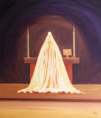 En la consagración, Jesús está presente, amándonos, aunque velado de nuestra vista. de Elizabeth Wang