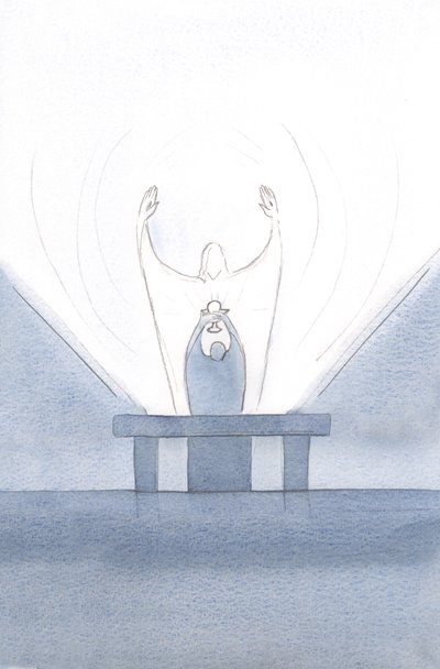 En la ofrenda, Cristo suplicó en nuestro nombre, con los brazos extendidos hacia el Padre., 2000 de Elizabeth Wang
