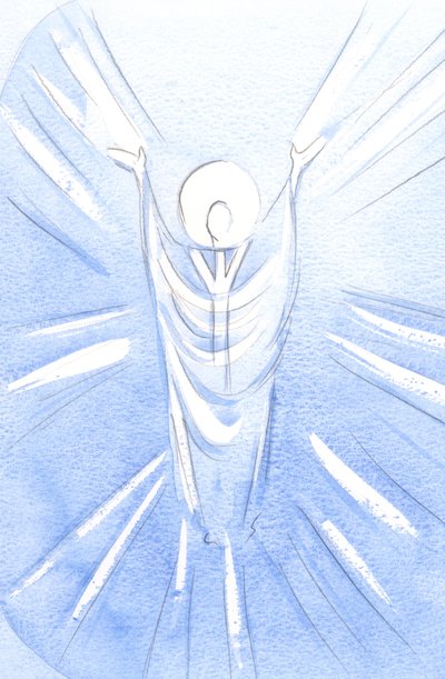 Cristo, Resucitado y Glorioso, está Realmente Presente en el Santísimo Sacramento. Vestido como sacerdote, ora al Padre en nuestro nombre de Elizabeth Wang