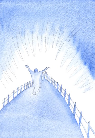 Cristo está con Su Iglesia, durante el Santo Sacrificio de la Misa, orando en nuestro nombre. de Elizabeth Wang