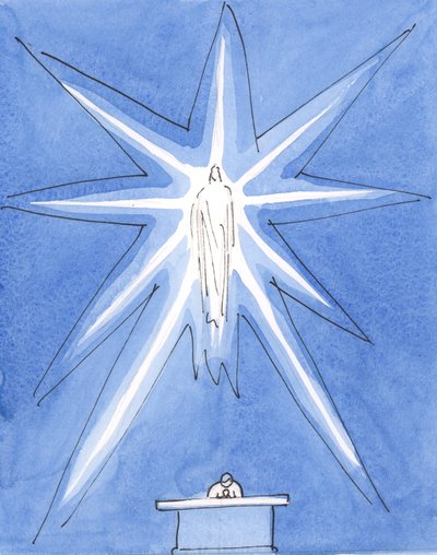 Cristo nuestro Dios está realmente presente con nosotros, en su gloria, en la consagración, ardiendo con santidad. de Elizabeth Wang