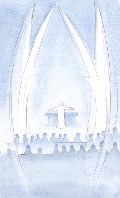 Cristo nuestro Señor Resucitado estaba Presente en nosotros, en Su gloria y poder, custodiado por Sus Santos Ángeles, 2000 de Elizabeth Wang