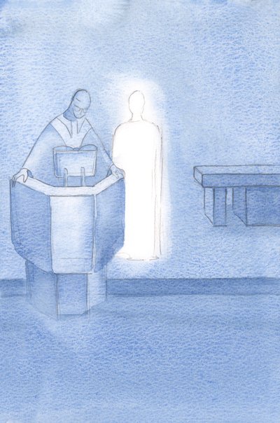 Cristo estaba al lado del sacerdote que nos leía el Santo Evangelio, que era la propia palabra de Cristo. de Elizabeth Wang