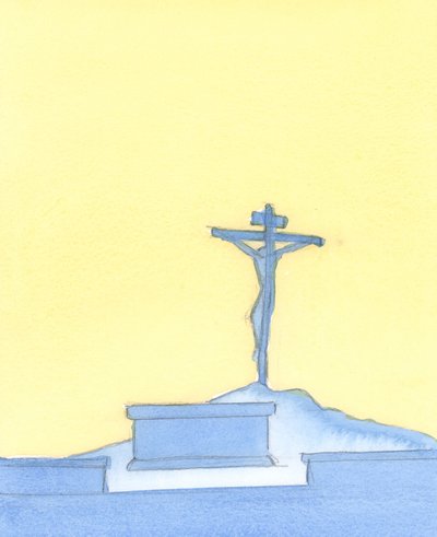 La Preciosa Sangre de Cristo una vez fluyó de Su Cuerpo en la Cruz; y ese Sacrificio se representa en la Misa hoy, de manera sacramental, mientras oramos por el perdón de nuestros pecados, 2004 de Elizabeth Wang