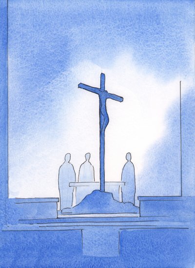 Dios me mostró que nuestros tres sacerdotes que ofrecieron el Santo Sacrificio estaban de pie alrededor de la cruz en la que Cristo murió de Elizabeth Wang