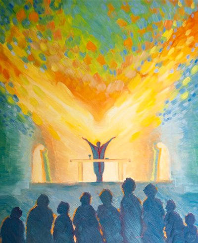 En la Sagrada Liturgia, al igual que en nuestra oración personal, confiamos en el poder del Espíritu Santo, 2000 de Elizabeth Wang