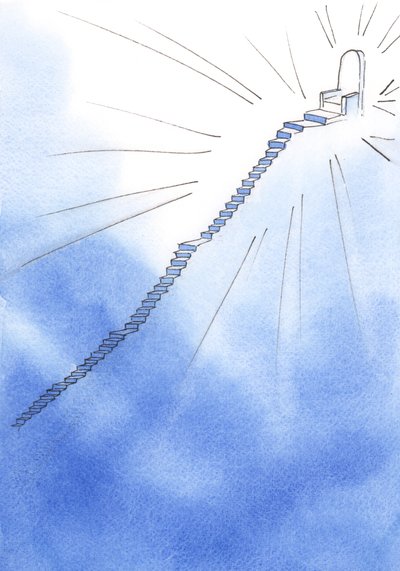 En la vida espiritual, una escalera se encuentra adelante, muy empinada, pero con lugares de descanso. En la cima está el trono de Dios. El camino está claro. de Elizabeth Wang